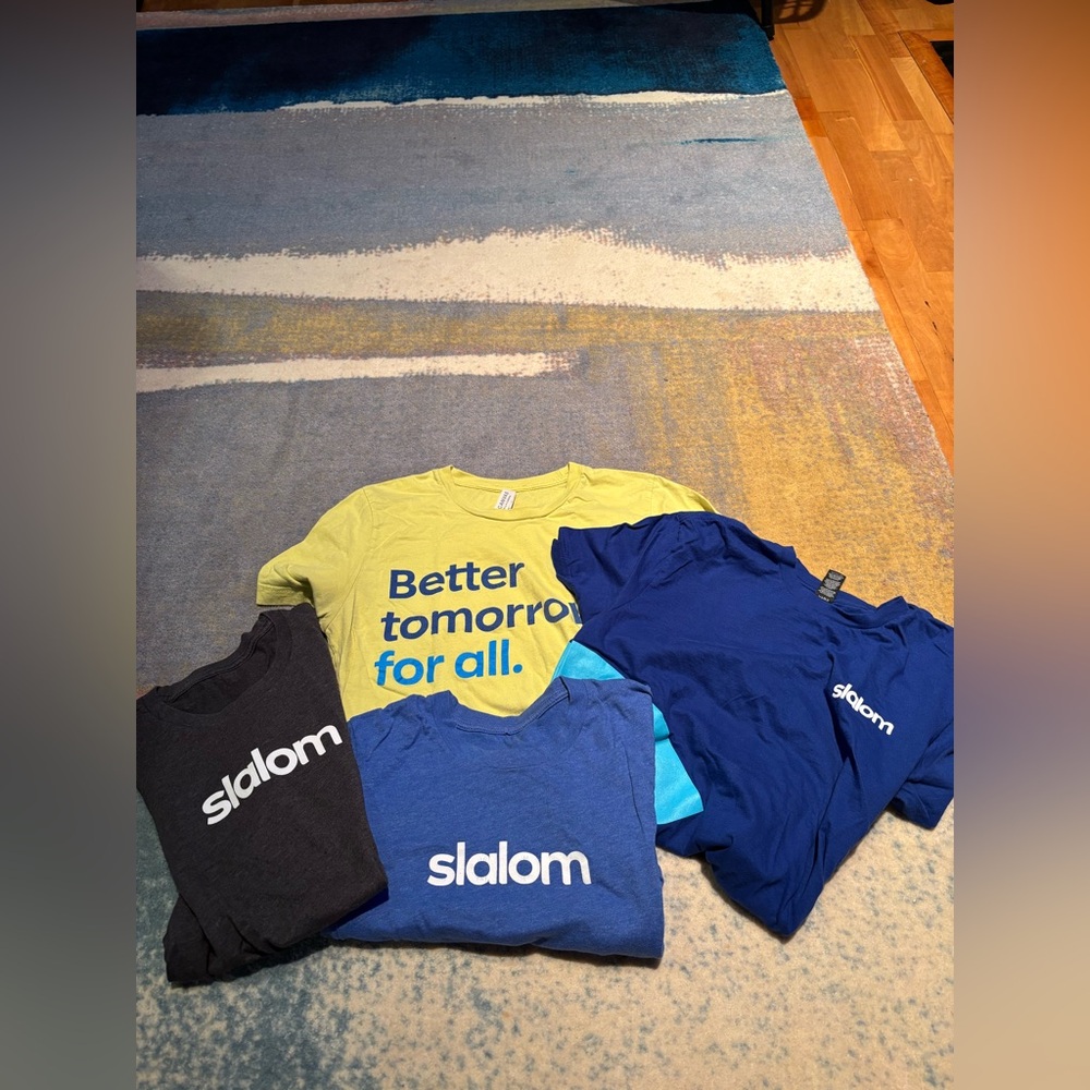 Slalom multi colored tee shirt bundle, logo tees, men’s size small 100% cotton